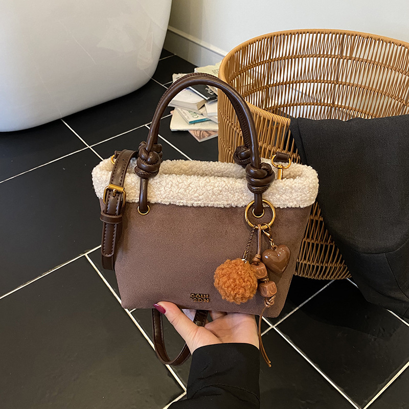 Retro bucket torba s velurom, dizajn nadahnut korejskim stilom za žene, svakodnevna torba