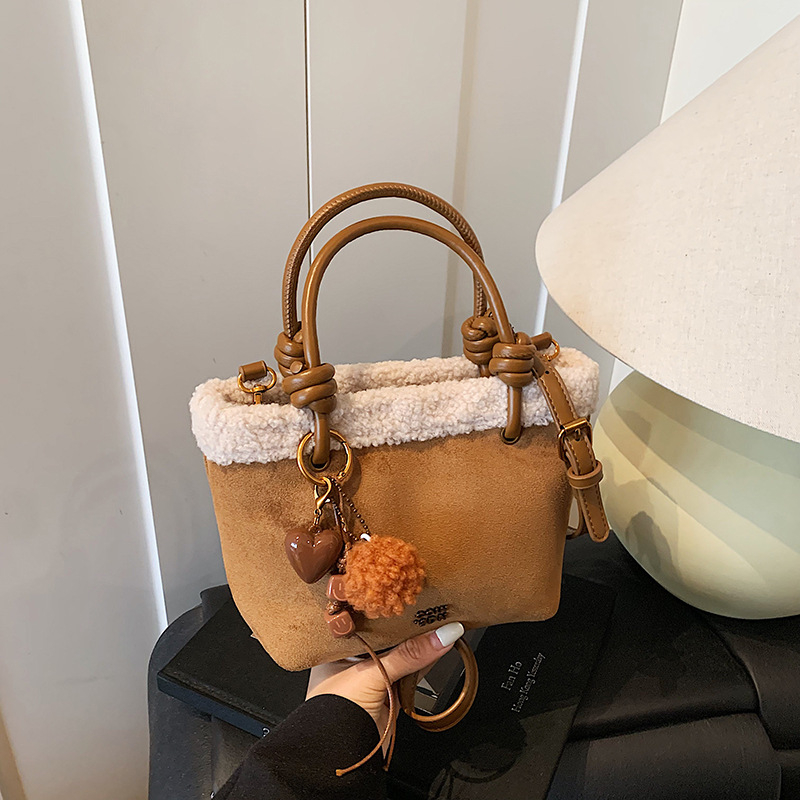 Retro bucket torba s velurom, dizajn nadahnut korejskim stilom za žene, svakodnevna torba