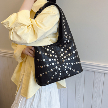 Geantă bucket pentru subraț, în stil street fashion, din PU, formă dumpling, închidere magnetică, buzunar interior cu fermoar și buzunar pentru telefon