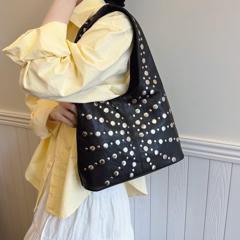 Geantă bucket pentru subraț, în stil street fashion, din PU, formă dumpling, închidere magnetică, buzunar interior cu fermoar și buzunar pentru telefon