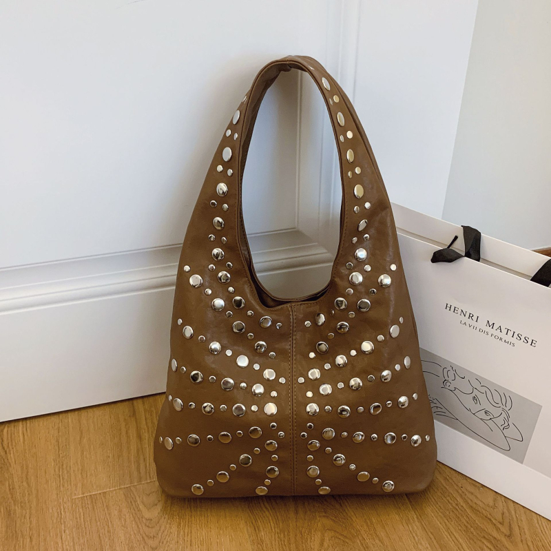 Geantă bucket pentru subraț, în stil street fashion, din PU, formă dumpling, închidere magnetică, buzunar interior cu fermoar și buzunar pentru telefon