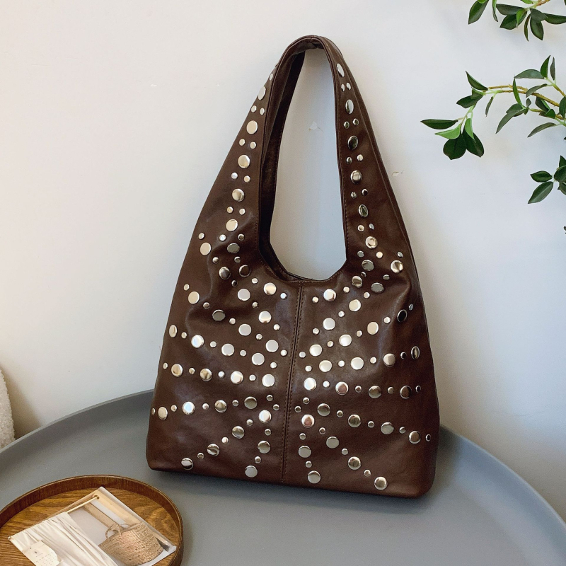 Geantă bucket pentru subraț, în stil street fashion, din PU, formă dumpling, închidere magnetică, buzunar interior cu fermoar și buzunar pentru telefon