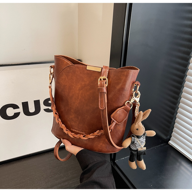 Ženska torba s vintage dizajnom, model 2025, vrhunska tekstura, svestrana crossbody torba s cilindričnim oblikom bucket bag