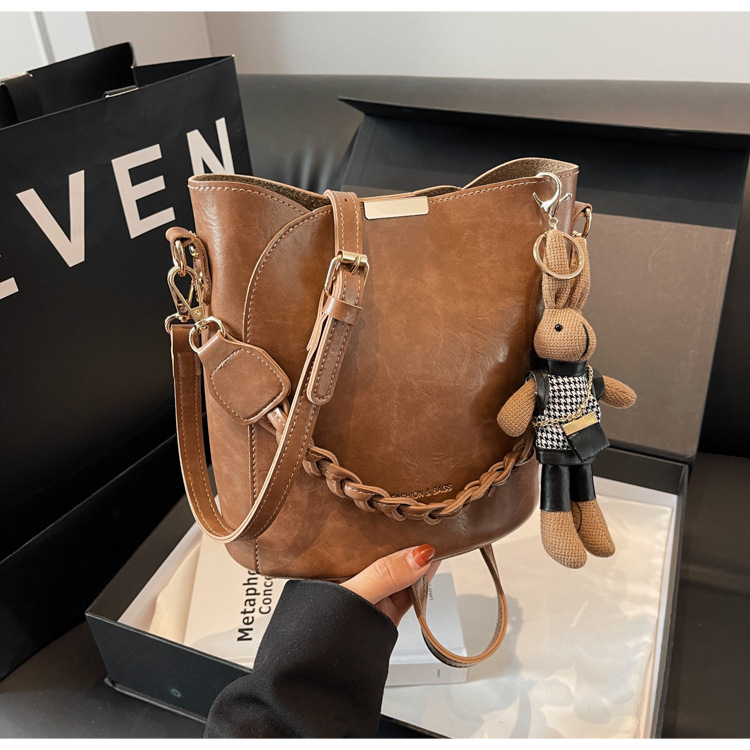 Ženska torba s vintage dizajnom, model 2025, vrhunska tekstura, svestrana crossbody torba s cilindričnim oblikom bucket bag