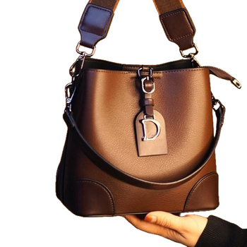 Mld031 Geantă Bucket din PU cu Curele Double, Închidere cu Fermoar, Buzunare Interioare pentru Telefon și Documente, Căptușeală din Poliester