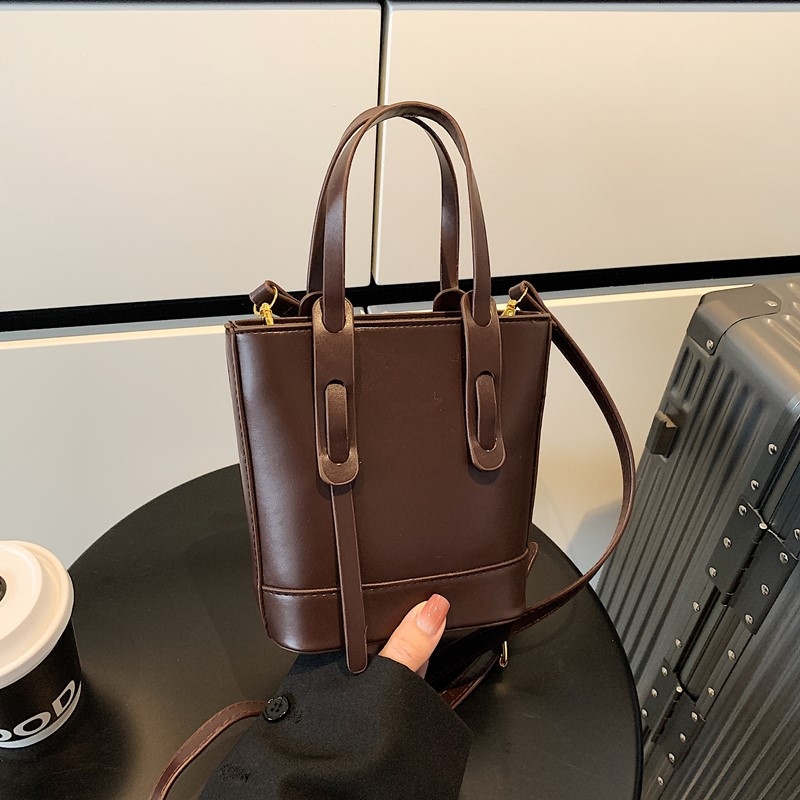 Geantă bucket din PU pentru femei - închidere cu fermoar, căptușeală poliester, buzunar pentru telefon, curea de umăr simplă, Toamnă 2025