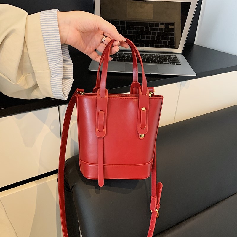 Geantă bucket din PU pentru femei - închidere cu fermoar, căptușeală poliester, buzunar pentru telefon, curea de umăr simplă, Toamnă 2025