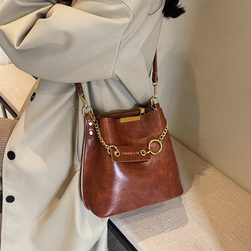 Ženska bucket torba, korejskog stila, PU koža, lančani remen, crossbody retro, izlazi jesensko 2024