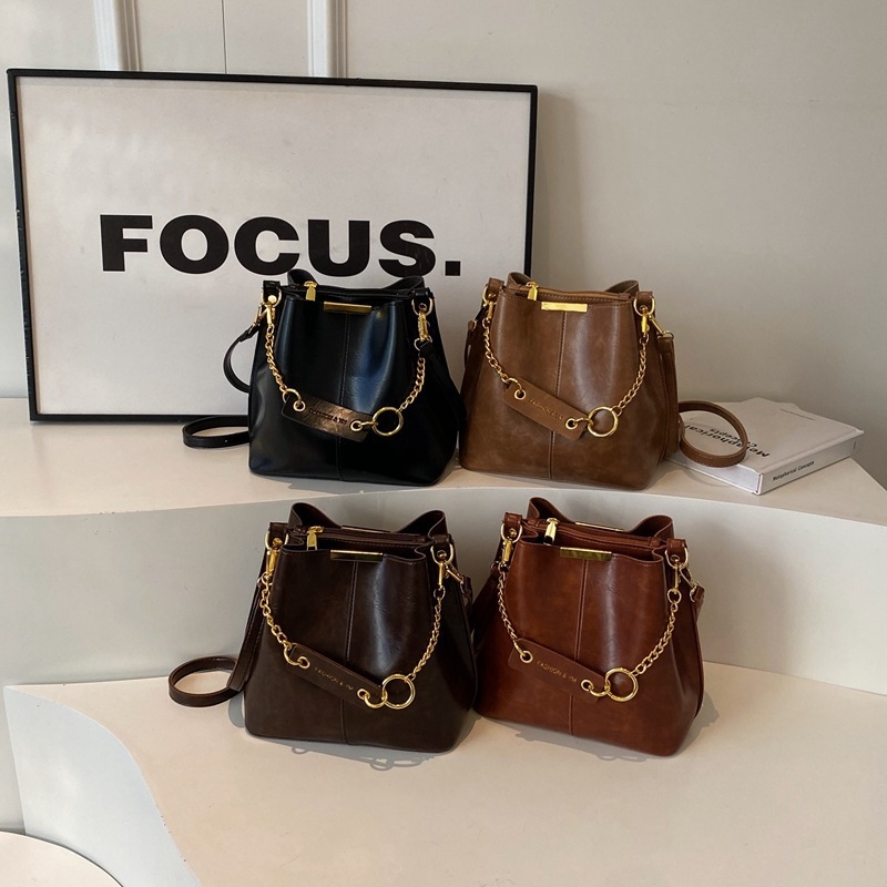 Ženska bucket torba, korejskog stila, PU koža, lančani remen, crossbody retro, izlazi jesensko 2024