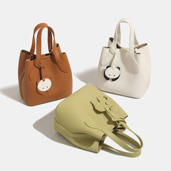 Geantă tip găleată pentru femei, piele PU, motiv desen animat, închidere magnetică, buzunar cu fermoar, căptușeală poliester, vara 2025