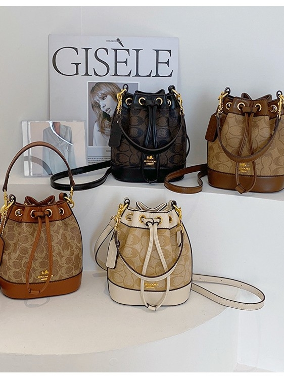 Geantă bucket din PVC pentru femei, închidere cu șnur, căptușeală poliester, curele duble