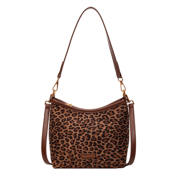 Geantă bucket pentru femei, imprimeu leopard, stil urban minimalist, material Super Fiber, formă bucket, închidere cu fermoar, căptușeală poliester, buzunar intern cu fermoar