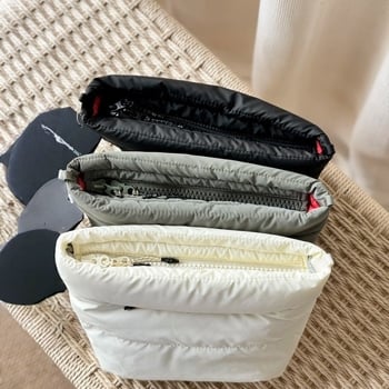 Geantă bucket cilindrică, material poliester-coton, curele duble pentru crossbody și mână, închidere cu fermoar, buzunar intern cu fermoar