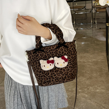 Nylon torba za žene bucket tote s leopard uzorkom, velika zapremina, zatvaranje na zip, poliester podstava, džep za telefon