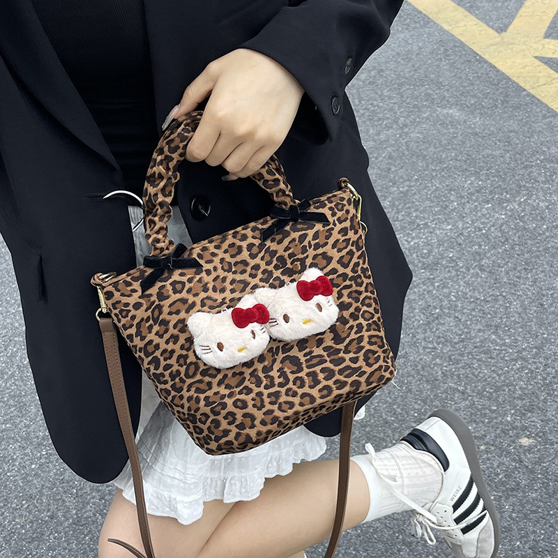 Nylon torba za žene bucket tote s leopard uzorkom, velika zapremina, zatvaranje na zip, poliester podstava, džep za telefon