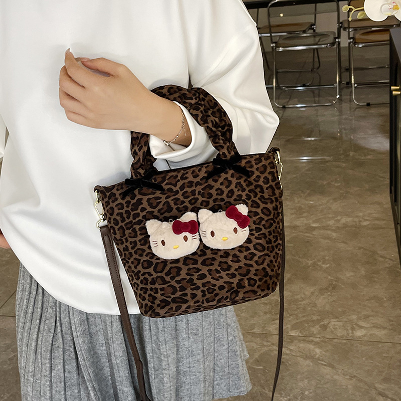Nylon torba za žene bucket tote s leopard uzorkom, velika zapremina, zatvaranje na zip, poliester podstava, džep za telefon