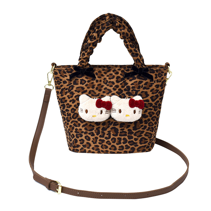 Nylon torba za žene bucket tote s leopard uzorkom, velika zapremina, zatvaranje na zip, poliester podstava, džep za telefon