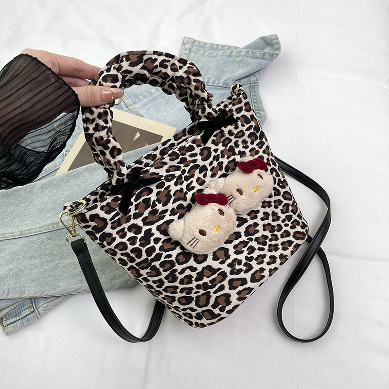 Nylon torba za žene bucket tote s leopard uzorkom, velika zapremina, zatvaranje na zip, poliester podstava, džep za telefon