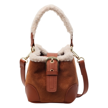 PU bucket torba s pliš ovčjom vunom, urban stil, magnetska kopča, poliester podstava