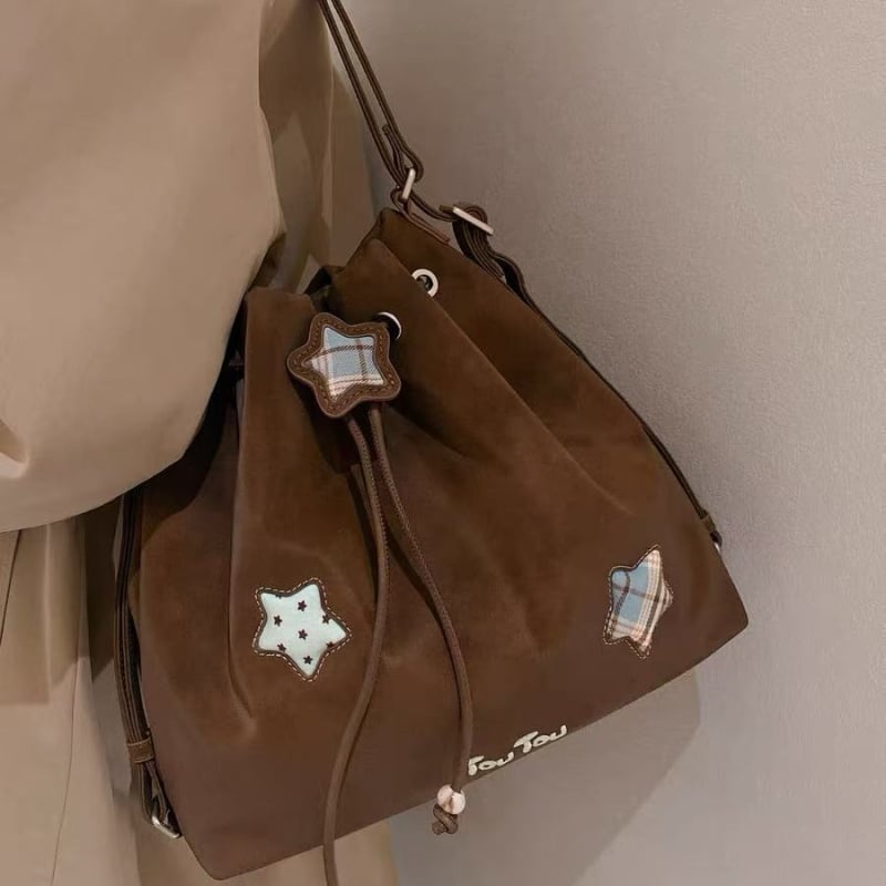 Unisex PU bucket torba sa zatvaranjem na špagu, uspravnog kvadratnog oblika tote, s džepom na zip i džepom za telefon
