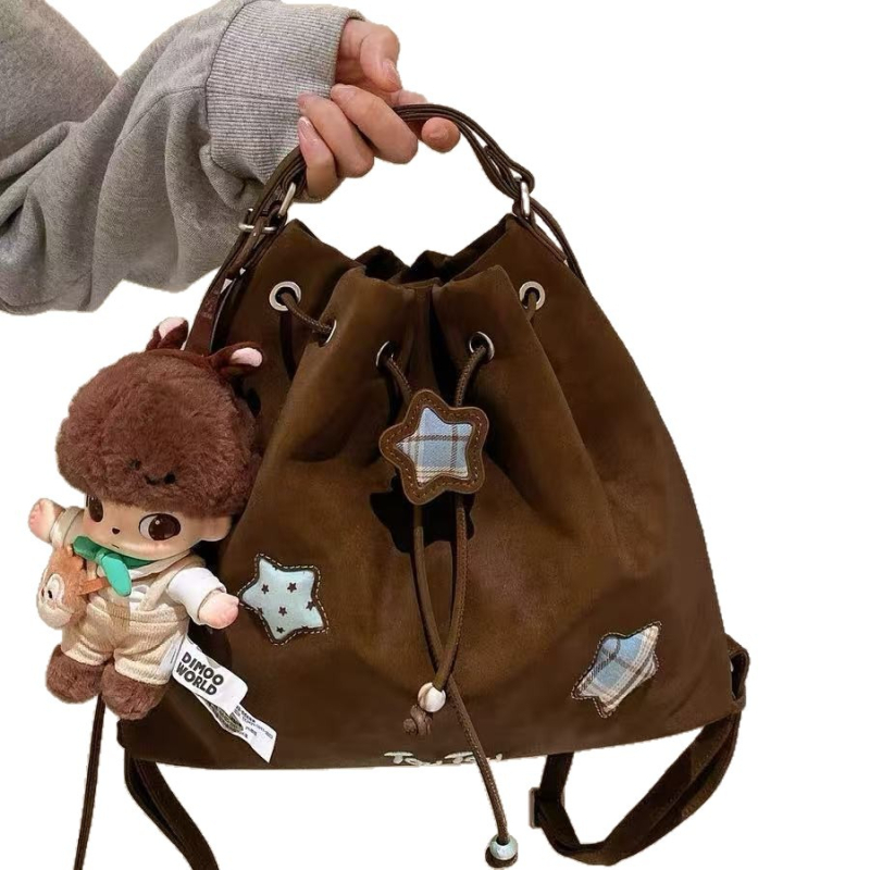 Unisex PU bucket torba sa zatvaranjem na špagu, uspravnog kvadratnog oblika tote, s džepom na zip i džepom za telefon
