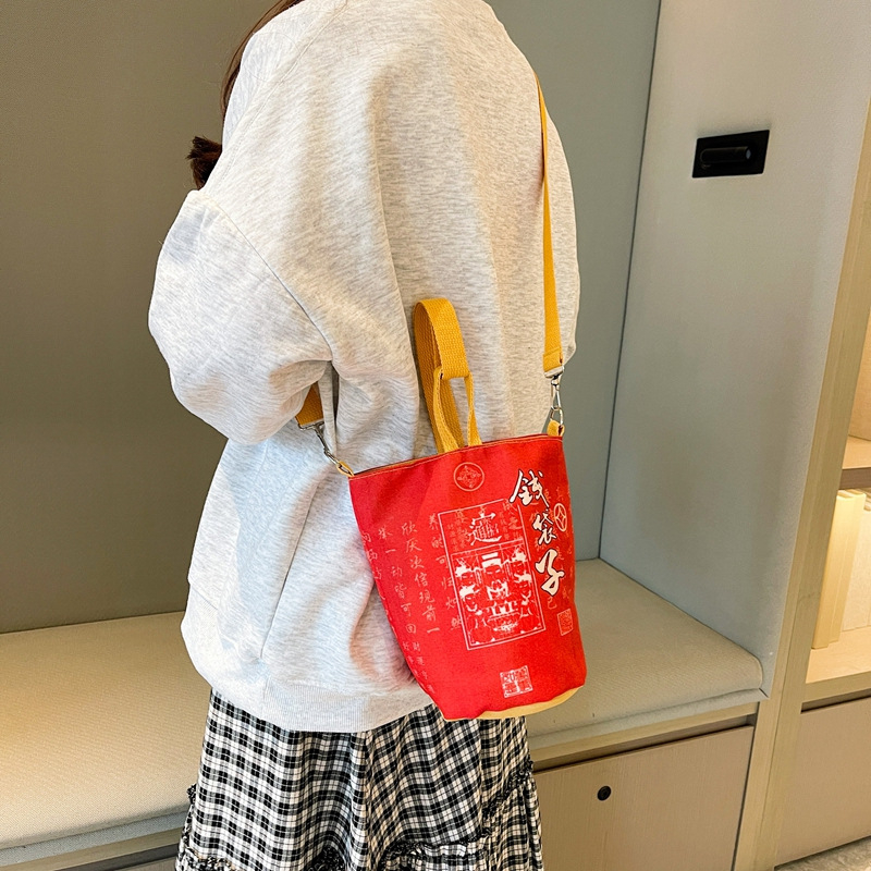 Bucket torba s magnetskim zatvaranjem, platnena tkanina, oblik košare, crossbody s jednim remenom, unutarnja džep za telefon