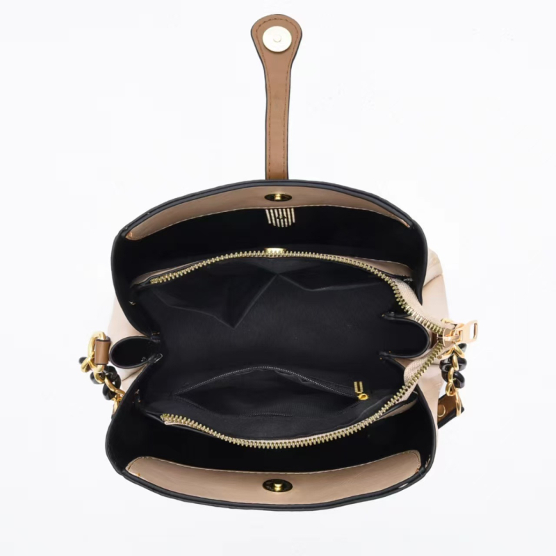 PU kožna torba bucket s printom, gradski minimalistički stil, srednja veličina, unutarnji džepovi, zatvarač, dvije naramenice, pogodna za svakodnevnu uporabu.