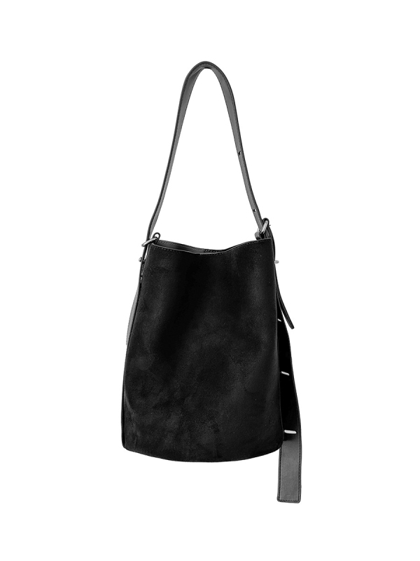 Geantă bucket tote cu simplitate urbană, material catifelat, formă cilindrică, închidere magnetică, buzunar intern cu fermoar și buzunar pentru ID, iarnă 2024