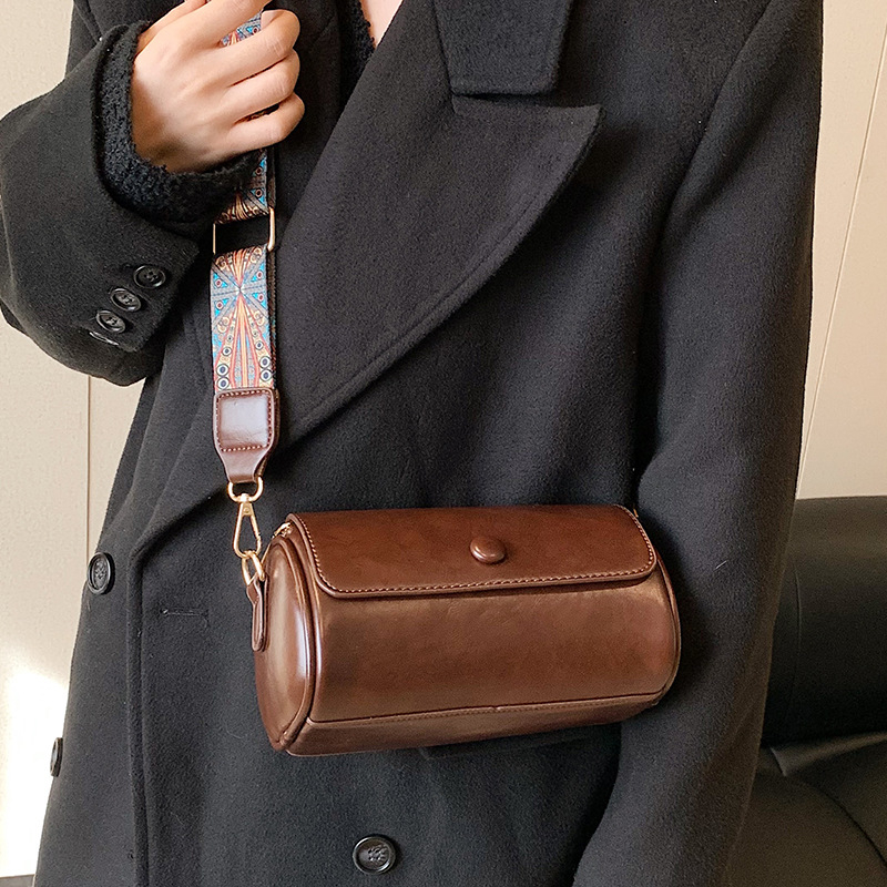 Geantă de umăr cilindrică Midronya | material PU, închidere magnetică, buzunar pentru telefon, căptușeală poliester, stil urban simplu