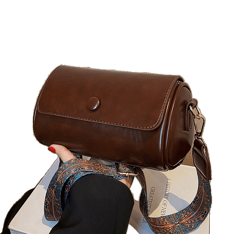 Geantă de umăr cilindrică Midronya | material PU, închidere magnetică, buzunar pentru telefon, căptușeală poliester, stil urban simplu