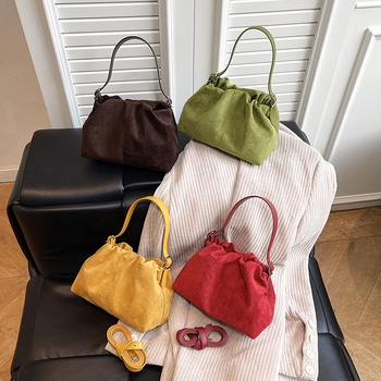 Velúr bucket bag, уличен стил, 2025 зимно издание, вътрешен джоб с цип, подплата полиестер