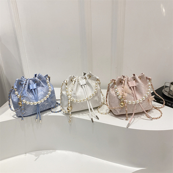 Torba tip košara u novom kineskom stilu, zatvaranje vrpcom, podstava od poliestera, džep za mobitel i osobnu iskaznicu, proljeće 2025