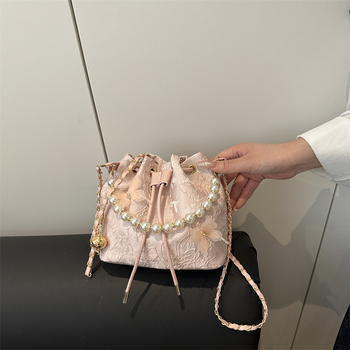 Torba tip košara u novom kineskom stilu, zatvaranje vrpcom, podstava od poliestera, džep za mobitel i osobnu iskaznicu, proljeće 2025