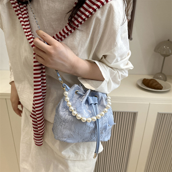 Torba tip košara u novom kineskom stilu, zatvaranje vrpcom, podstava od poliestera, džep za mobitel i osobnu iskaznicu, proljeće 2025