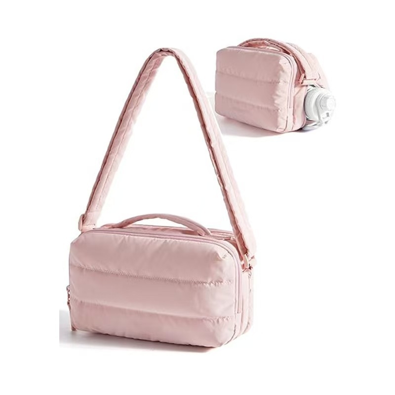 Nylon mini keresztbody kozmetikai táska cipzárral, városi minimalista stílus, függőleges négyzetes forma, belső laminált zseb, egypántos