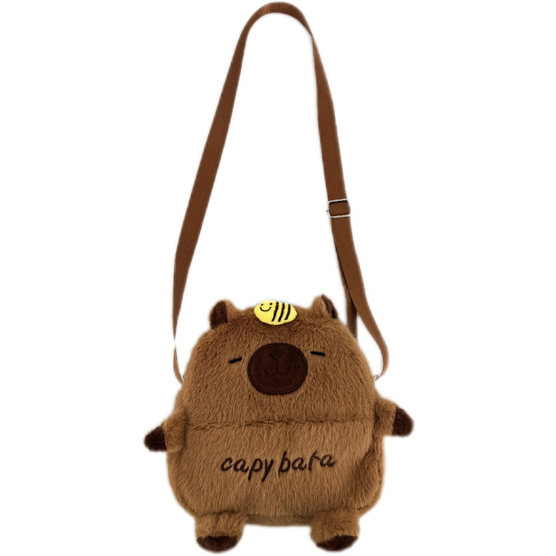 Kapibara pliš torbica crossbody, vertikalni kvadratni oblik, dječji karikatura stil, zatvaranje na zip, jednostruka naramenica, svakodnevna upotreba