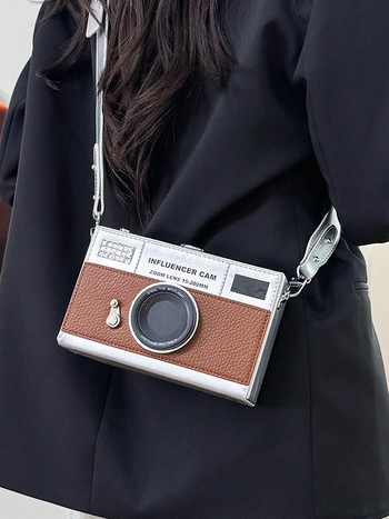 Ženska PU kožna torbica za fotoaparat, vodoravni kvadratni oblik, zaključavanje, džep za mobitel, naramenica