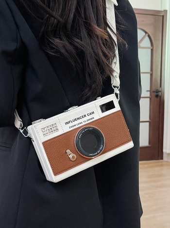 Ženska PU kožna torbica za fotoaparat, vodoravni kvadratni oblik, zaključavanje, džep za mobitel, naramenica