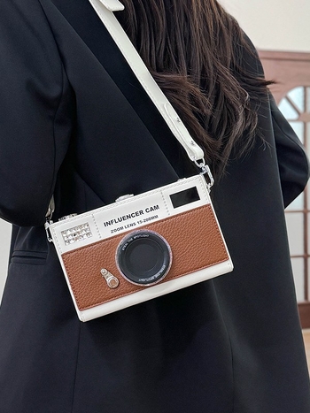 Ženska PU kožna torbica za fotoaparat, vodoravni kvadratni oblik, zaključavanje, džep za mobitel, naramenica