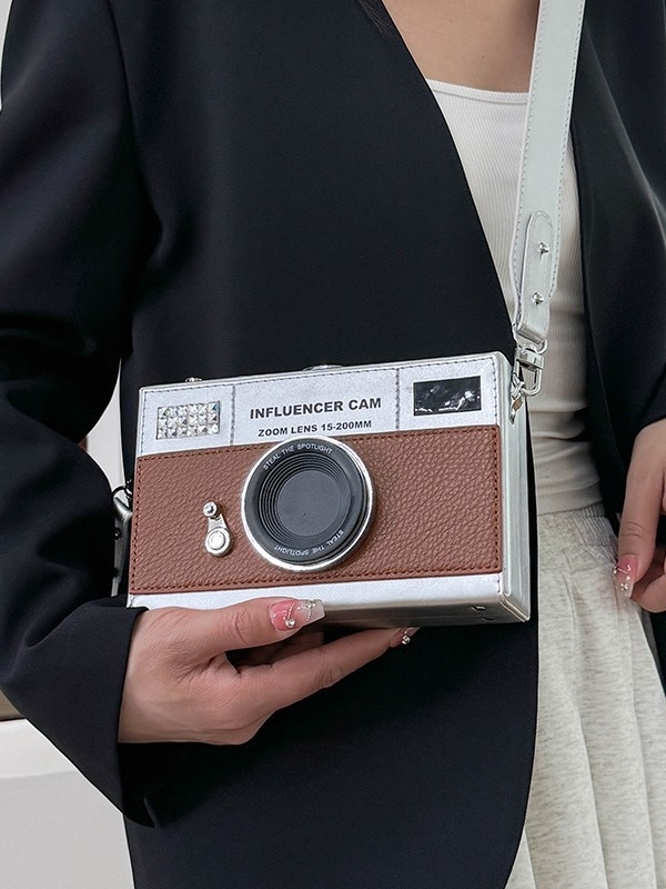 Ženska PU kožna torbica za fotoaparat, vodoravni kvadratni oblik, zaključavanje, džep za mobitel, naramenica