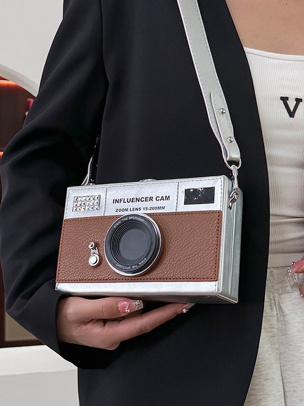 Ženska PU kožna torbica za fotoaparat, vodoravni kvadratni oblik, zaključavanje, džep za mobitel, naramenica