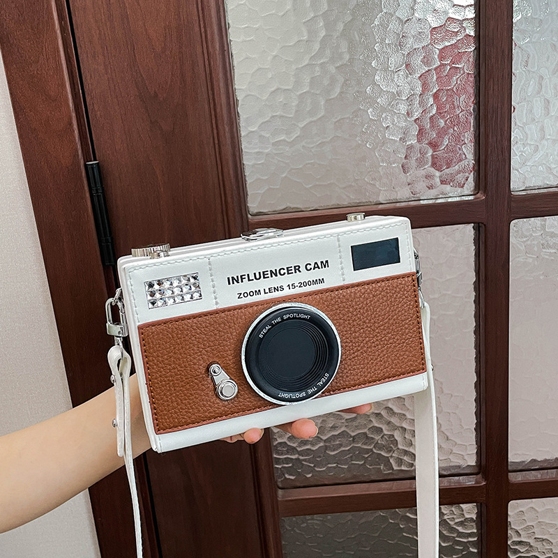 Ženska PU kožna torbica za fotoaparat, vodoravni kvadratni oblik, zaključavanje, džep za mobitel, naramenica