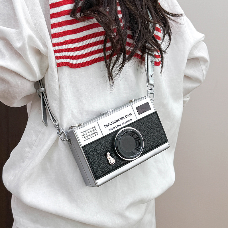 Ženska PU kožna torbica za fotoaparat, vodoravni kvadratni oblik, zaključavanje, džep za mobitel, naramenica