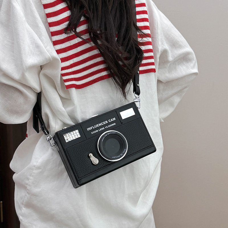 Ženska PU kožna torbica za fotoaparat, vodoravni kvadratni oblik, zaključavanje, džep za mobitel, naramenica