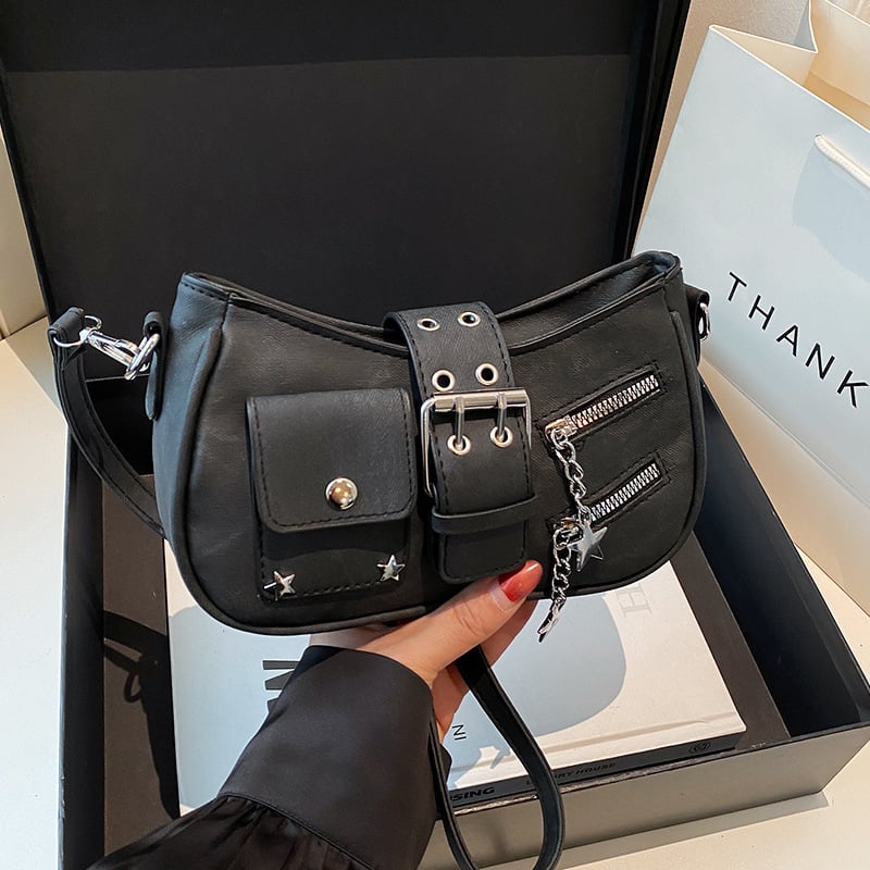 Torba preko tijela u ulicnom stilu od PU materijala, horizontalno kvadratnog oblika, zatvarač za zatvaranje i džep za telefon.