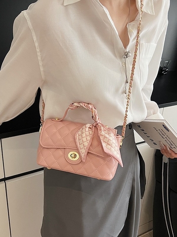 Torba preko ramena s dijamantnim lancem, PU materijal, mala veličina, horizontalni kvadratni oblik, zatvarač, skriveni džep sa zatvaračem