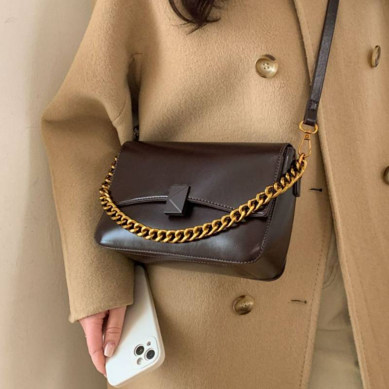 Korejska modna mala kvadratna crossbody torba od PU kože, otvor s poklopcem, horizontalni oblik, unutarnji džepovi sa zipom i džep za mobitel