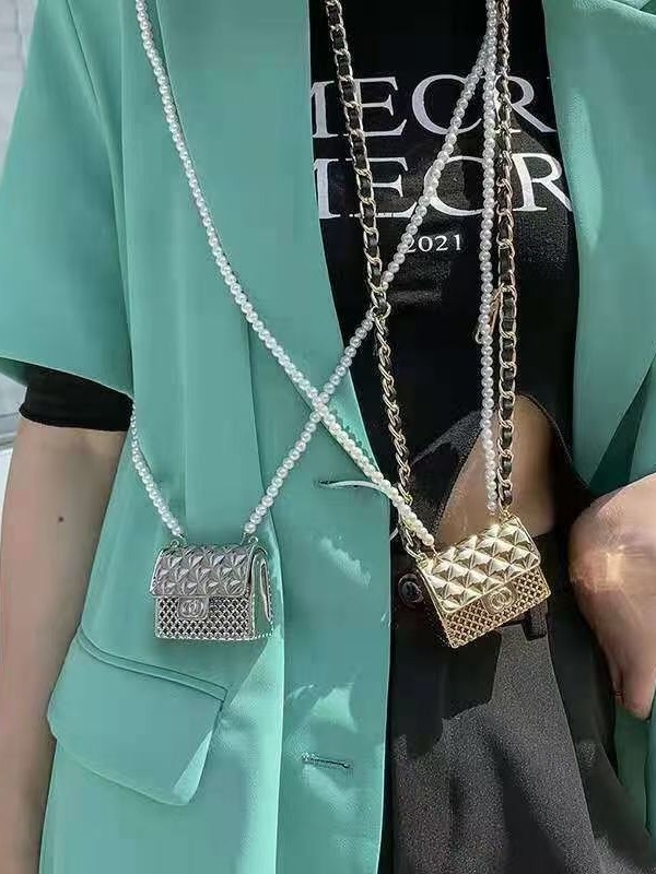 Ženska crossbody torbica od metala s dutim dvostrukim krugom, perle ukrasi, dvostruki lančani remen, vodoravni kvadratni oblik