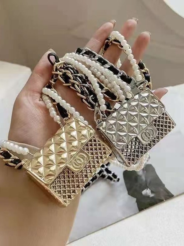 Ženska crossbody torbica od metala s dutim dvostrukim krugom, perle ukrasi, dvostruki lančani remen, vodoravni kvadratni oblik