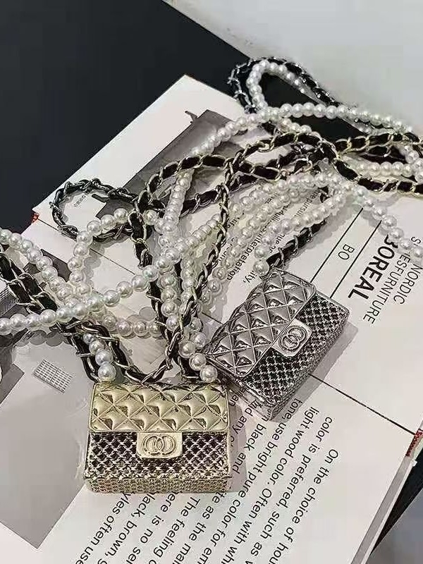 Ženska crossbody torbica od metala s dutim dvostrukim krugom, perle ukrasi, dvostruki lančani remen, vodoravni kvadratni oblik